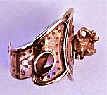 One-off Sterling Silver and 14K Gold &ldquo;Horny Male Chauvinist Pig Ring&rdquo; designed and hand-fabricated by Dwight H. Bennett.