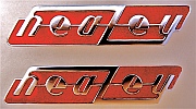 2 Healey Elliott Champlev&eacute; Badges after the original was repaired, molded and restored (above) and reproduced (below) by Dwight H. Bennett.