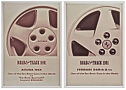 Two of Road & Track Magazine’s &ldquo;One of the Ten Best Cars in the World&rdquo; plaques photo-etched and hand-chamfered by Dwight H. Bennett.